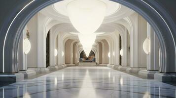 AI generated Empty marble futuristic tunnel. Technology Design. photo