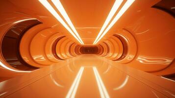 AI generated Empty orange futuristic tunnel. Technology Design. photo