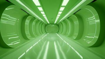 AI generated Empty green futuristic tunnel. Technology Design. photo