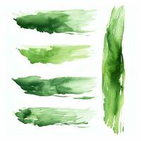 AI generated Elegant green mascara brush set. Collection of grunge paint texture photo