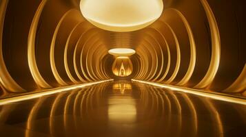 AI generated Empty gold futuristic tunnel. Technology Design. photo