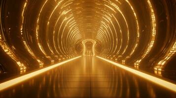 AI generated Empty gold futuristic tunnel. Technology Design. photo