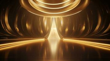 AI generated Empty gold futuristic tunnel. Technology Design. photo
