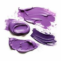 AI generated Purple cosmetics lipstick smear. Cream makeup texture. Top view of cream smears on white background. photo