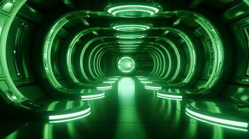 AI generated Empty green futuristic tunnel. Technology Design. photo