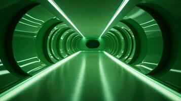 AI generated Empty green futuristic tunnel. Technology Design. photo