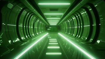 AI generated Empty green futuristic tunnel. Technology Design. photo