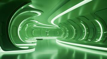 AI generated Empty green futuristic tunnel. Technology Design. photo
