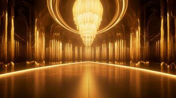 AI generated Empty gold futuristic tunnel. Technology Design. photo