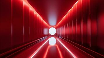 AI generated Empty red futuristic tunnel. Technology Design. photo