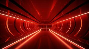 AI generated Empty red futuristic tunnel. Technology Design. photo