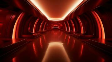 AI generated Empty red futuristic tunnel. Technology Design. photo