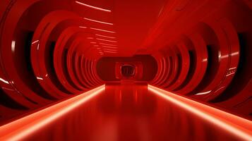 AI generated Empty red futuristic tunnel. Technology Design. photo