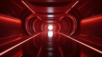 AI generated Empty red futuristic tunnel. Technology Design. photo