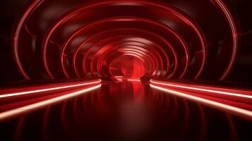 AI generated Empty red futuristic tunnel. Technology Design. photo
