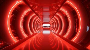 AI generated Empty red futuristic tunnel. Technology Design. photo