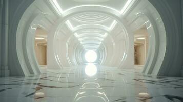 AI generated Empty marble futuristic tunnel. Technology Design. photo