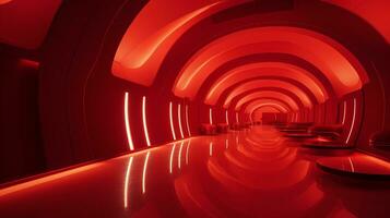 AI generated Empty red futuristic tunnel. Technology Design. photo