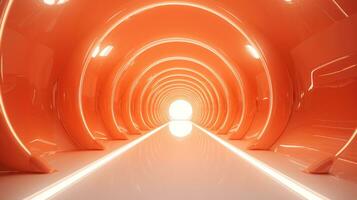AI generated Empty orange futuristic tunnel. Technology Design. photo