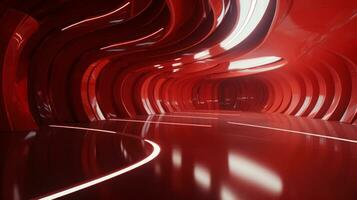 AI generated Empty red futuristic tunnel. Technology Design. photo