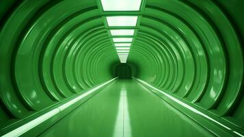 AI generated Empty green futuristic tunnel. Technology Design. photo