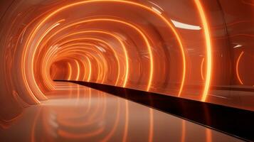 AI generated Empty orange futuristic tunnel. Technology Design. photo