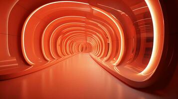 AI generated Empty orange futuristic tunnel. Technology Design. photo