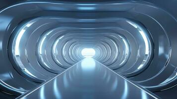 AI generated Empty silver tunnel. Technology futuristic background. photo