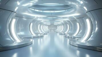 AI generated Empty silver tunnel. Technology futuristic background. photo