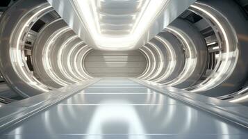 AI generated Empty silver tunnel. Technology futuristic background. photo