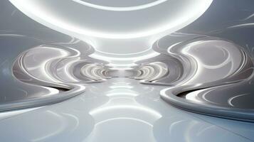 AI generated Empty silver tunnel. Technology futuristic background. photo