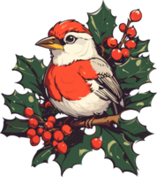 Stechpalme und das Vogel zum Weihnachten ai generieren png