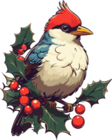 Stechpalme und das Vogel zum Weihnachten ai generieren png