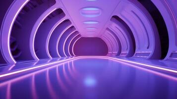 AI generated Empty purple  tunnel. Technology futuristic background. photo