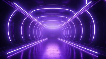 AI generated Empty purple  tunnel. Technology futuristic background. photo