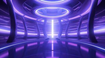 AI generated Empty purple  tunnel. Technology futuristic background. photo