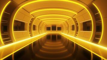 AI generated Empty yellow  tunnel. Technology futuristic background. photo