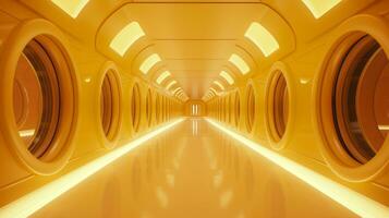 ai generado vacío amarillo túnel. tecnología futurista antecedentes. foto