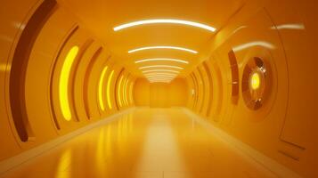 AI generated Empty yellow  tunnel. Technology futuristic background. photo