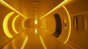 AI generated Empty yellow  tunnel. Technology futuristic background. photo
