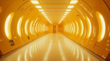 AI generated Empty yellow  tunnel. Technology futuristic background. photo