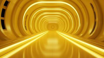 AI generated Empty yellow  tunnel. Technology futuristic background. photo