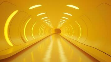 AI generated Empty yellow  tunnel. Technology futuristic background. photo