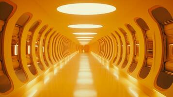 AI generated Empty yellow  tunnel. Technology futuristic background. photo