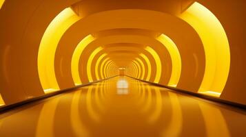 AI generated Empty yellow  tunnel. Technology futuristic background. photo