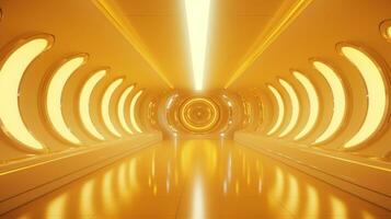 AI generated Empty yellow  tunnel. Technology futuristic background. photo