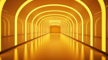 AI generated Empty yellow  tunnel. Technology futuristic background. photo