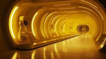 AI generated Empty yellow  tunnel. Technology futuristic background. photo