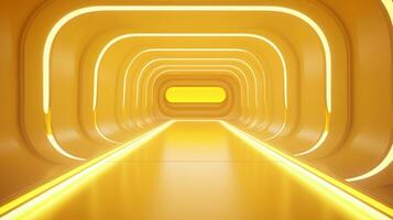 AI generated Empty yellow  tunnel. Technology futuristic background. photo