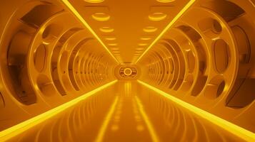 ai generado vacío amarillo túnel. tecnología futurista antecedentes. foto